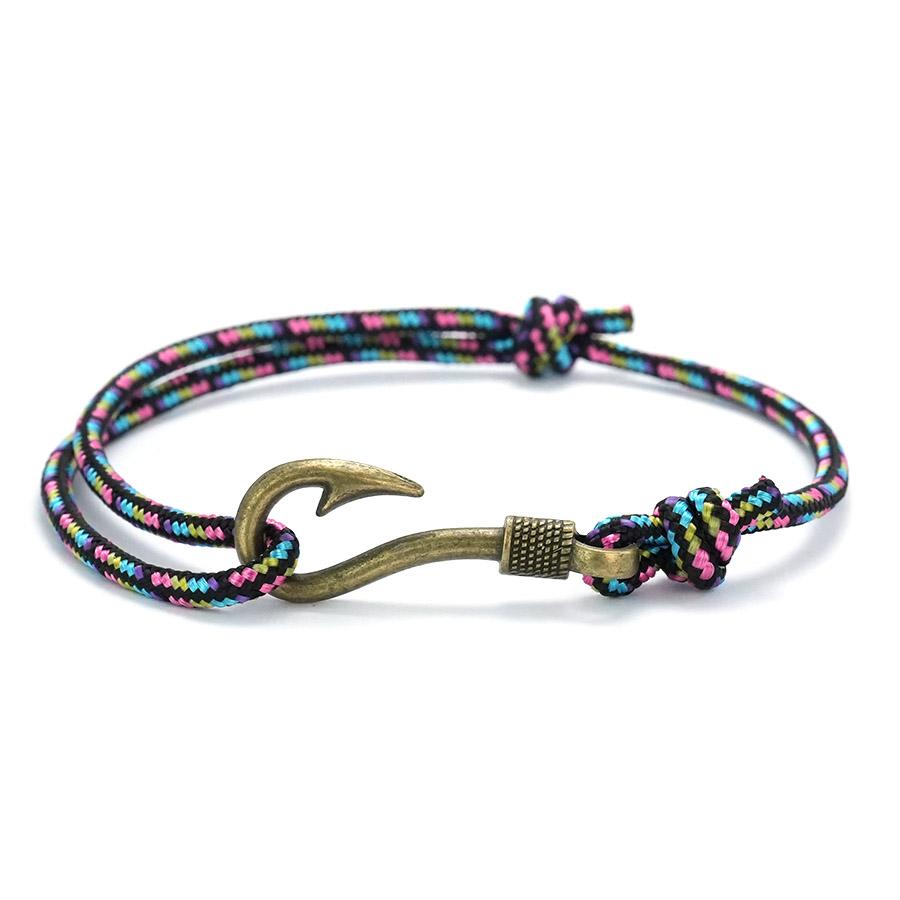 Retro Fishhook Bracelet Men Multicolour Adjustable Nautical Beach Surfing Hand Accessories Lucky Red Paracord Braclet Pulseras