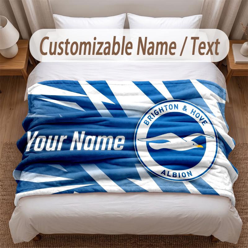 Brighton & Hove Albion Football Printed Flannel Blanket Custom Name Text Soft Warm Throw For Bedroom Holiday Gift