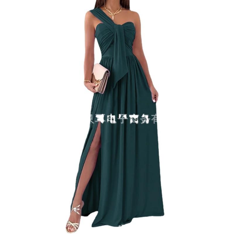 Wish summer simple sleeveless offtheshoulder hem split dress women