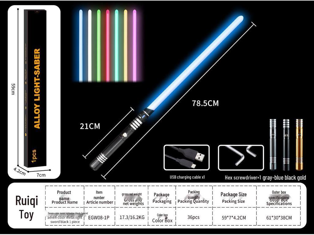 Dual RGB 15-Color Metal Lightsaber Toy - Star Wars Force Laser Sword for Dueling