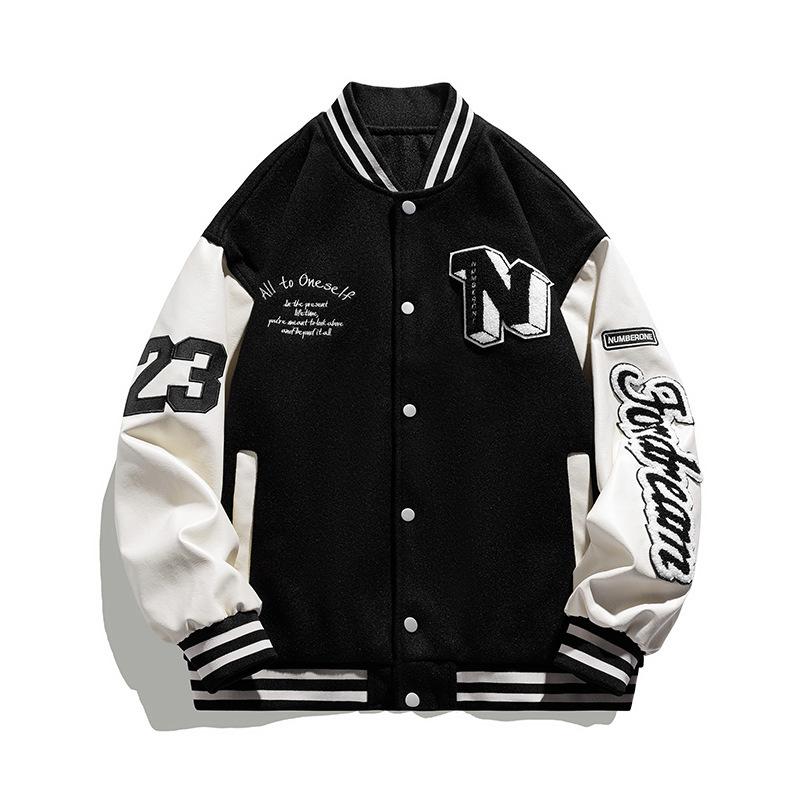 Amerikanischer Herbst und Winter Paare Baseball-Uniform Herren PU-Leder-Patchwork Lässige Herrenjacke Trendige Marke
