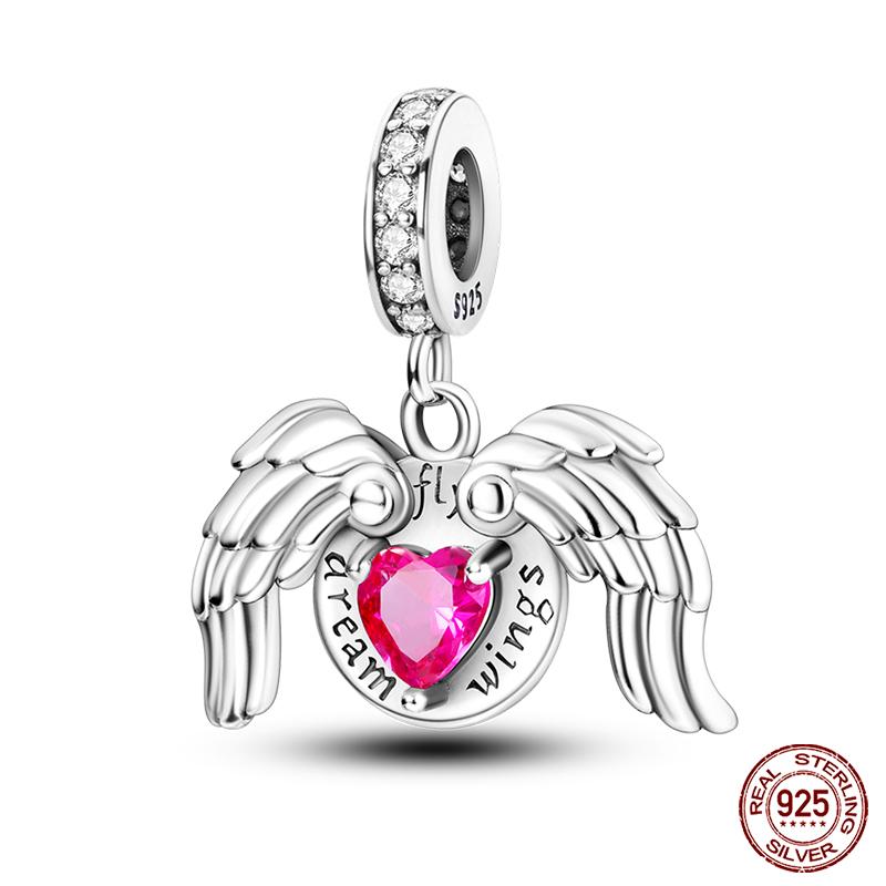 925 Silver Pink Heart Wings Skating Shoe Aircraft Camera Charms Beads Pendant Fit Qikaola 925 Original Bracelet Jewelry