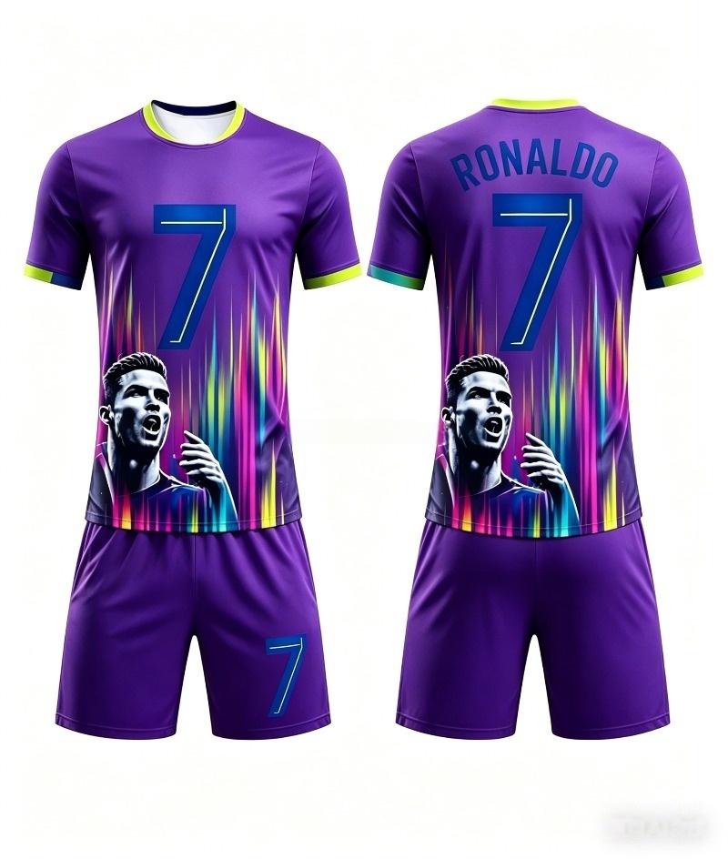 Summer New # 7 Ronaldo Football Jersey Men Women Short Sleeve T-shirt+Shorts Set Sports Causal Training Clothes Family Kids Tees