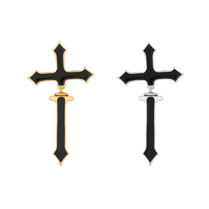 Gothic Emamel Cross Earrings Vintage Cool Punk Christian Ear Jacket Goth Dagger Earrings Jewelry Gift For Women Men