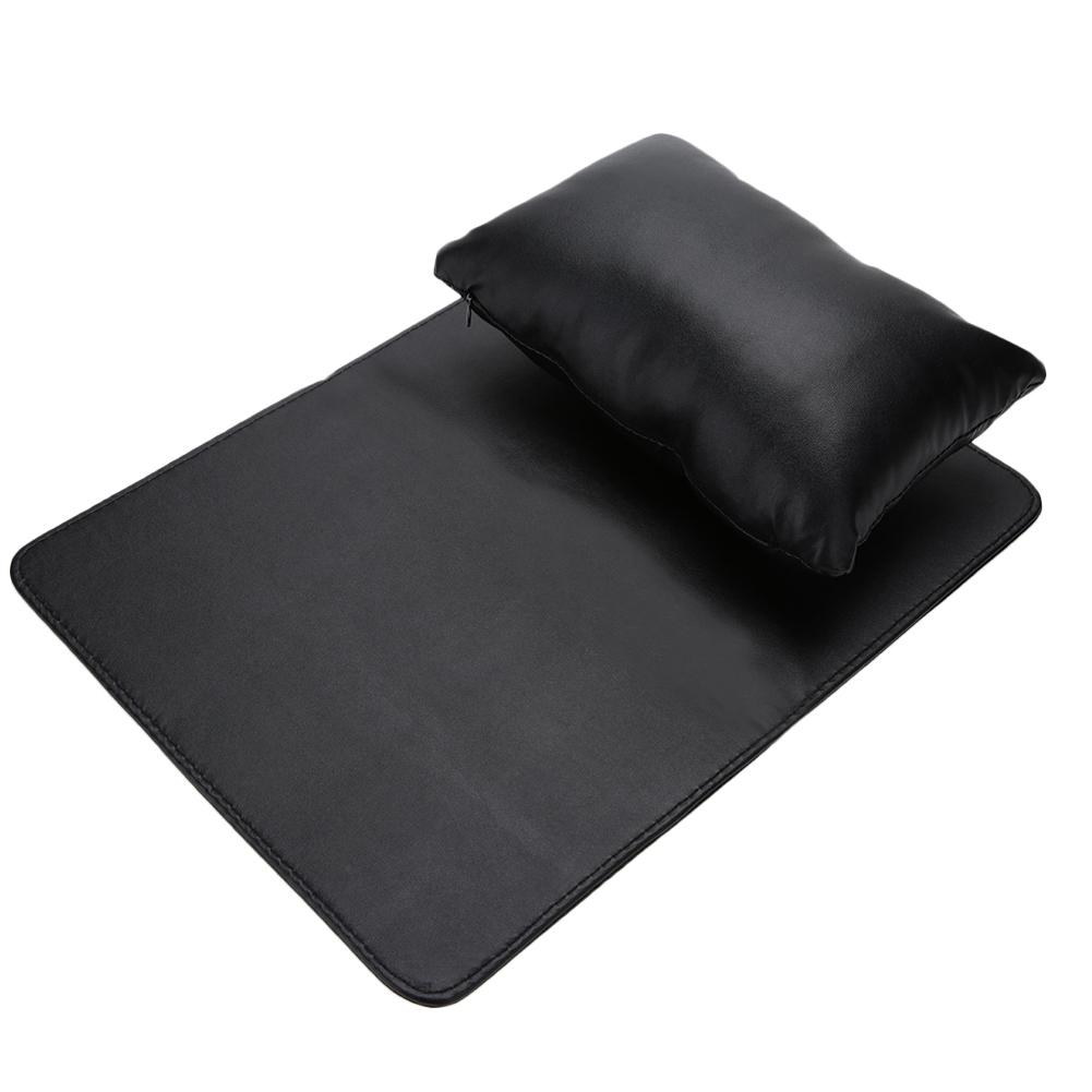 Soft PU Leather Detachable Washable Hand Rest Pillow + Folding Manicure Table Mat Black