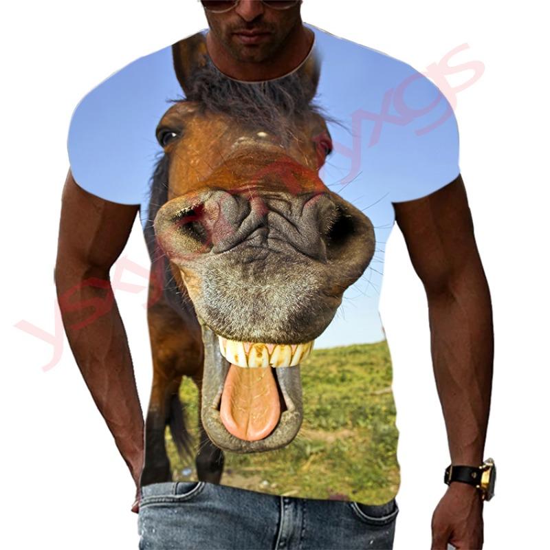 Summer Trend Horse HD Pattern Men T-Shirts Casual 3D Print Hip Hop Harajuku Personality Round Neck Tees Loose Short Sleeve Top