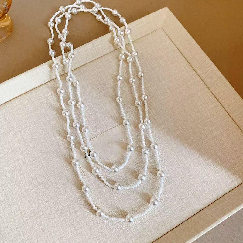 Long Multi Layered Pearl Necklace For Women Temperament Collar Chain Sweater Chain Necklaces Luxury Jewelry Accessories