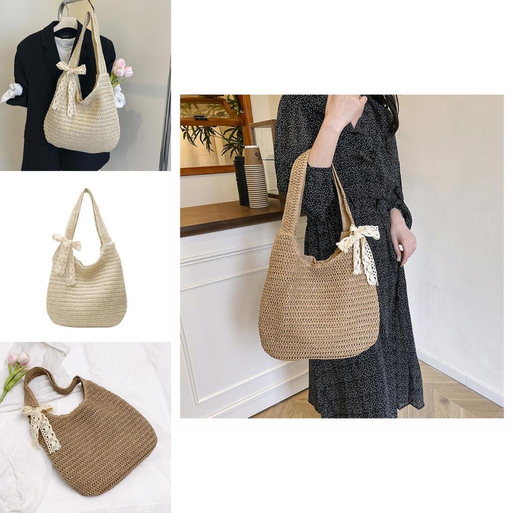 Summer Boho Woven Bag With Zipper Closure For Beach And Casual Use
