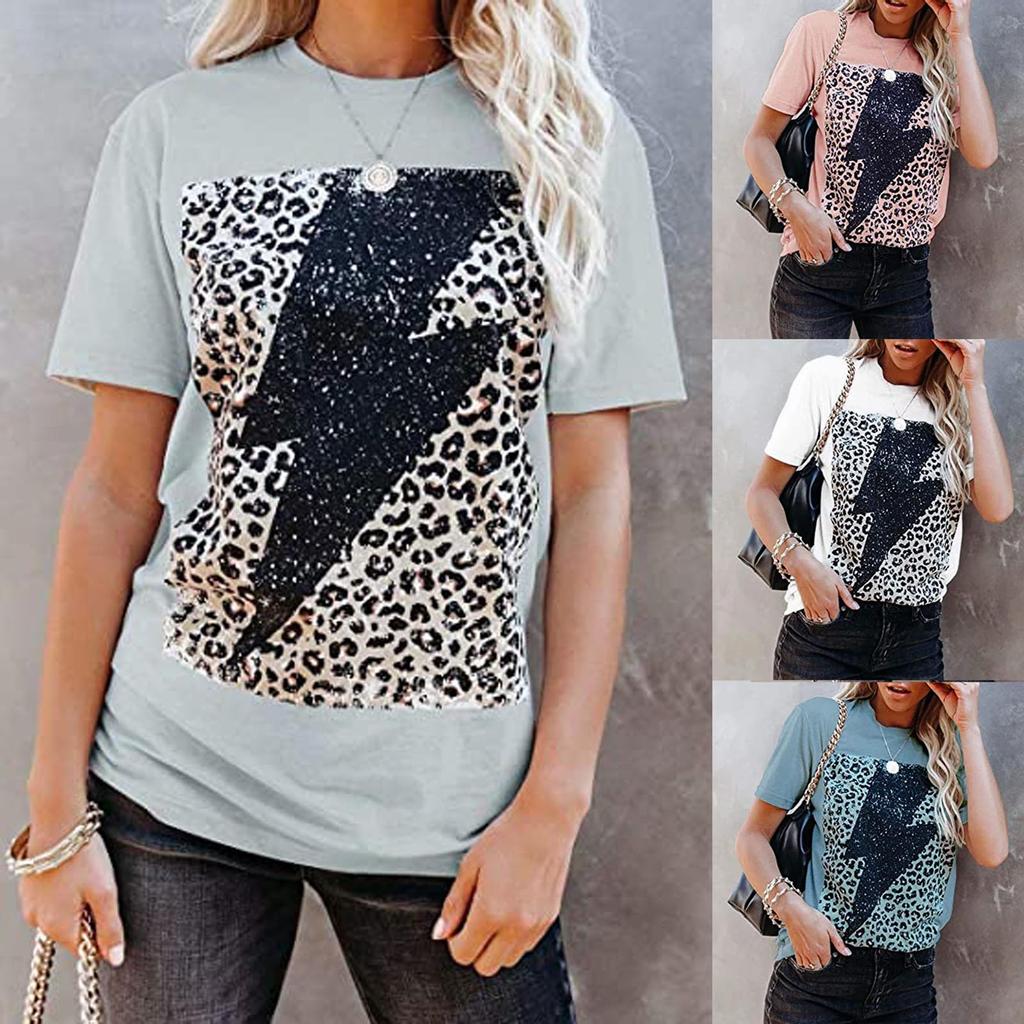 CARCOS Plus Size Short Sleeve Top - Leopard Print Colorblock Shirt For Women (XL-5XL) - View #9
