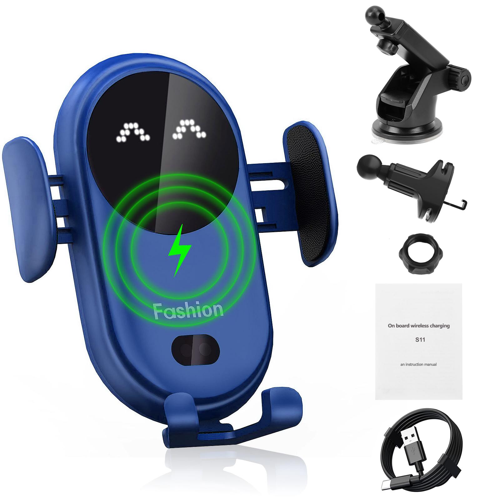 

10 Вт автомобильное беспроводное зарядное устройство крепление на вентиляционную решетку инфракрасный индукционный автоматический зажим держатель телефона на вентиляционную решетку для iPhone 14 13 Samsung Xiaomi синий