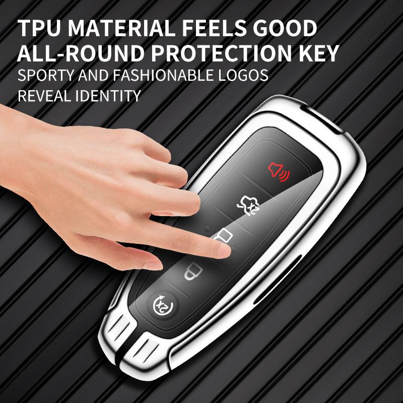 Leather Car Metal Key Case Cover for Ford Explorer Edge Escape Flex Taurus 2011 2012 2013 2014 2015 Keychain Accessories