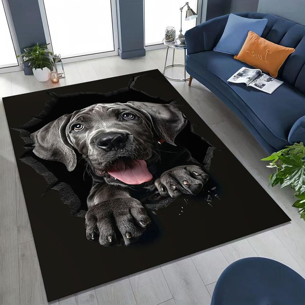 Tapete Fofo Cão Filhote Quebrando a Parede Ilusão 3D para Quarto Sala de Estar Sofá Casa Capacho Decoração, Tapete Grande Antiderrapante para Brincar de Crianças