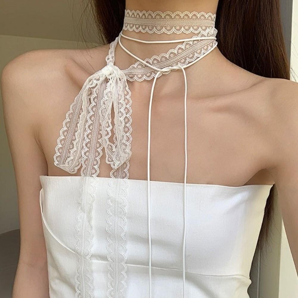 Flower Pattern Lace Clavicle Scarf Sweet Clavicle Chain Ribbon Choker Necklace  Wedding Party