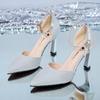 2025 autumn new Korean version one-word buckle strap high heels pointed hollow sequins single shoes stiletto women's shoes