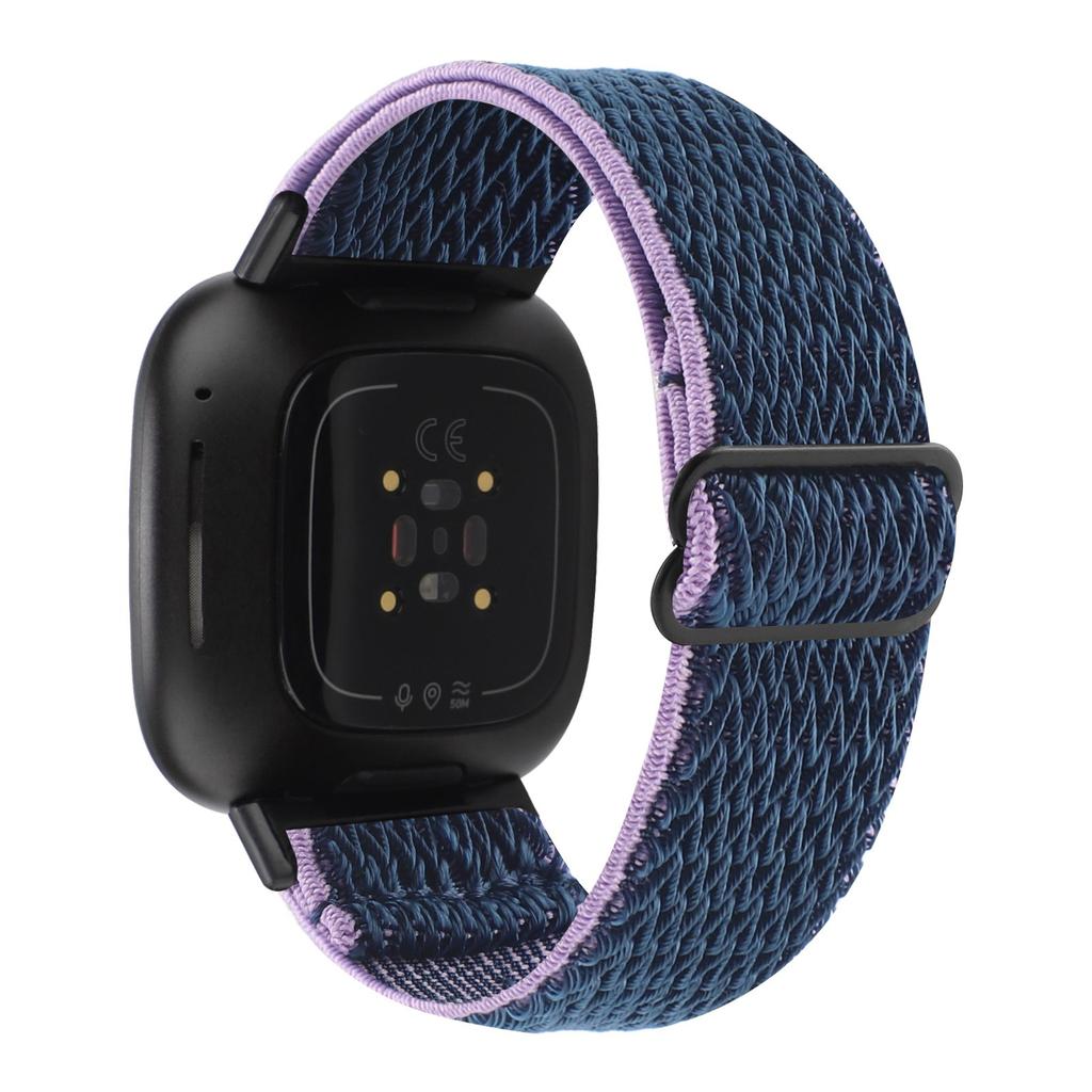 For Fitbit Versa 4/Sense 2 Stretchy Nylon Watch Band Wave Pattern Elastic Braided Replacement Strap