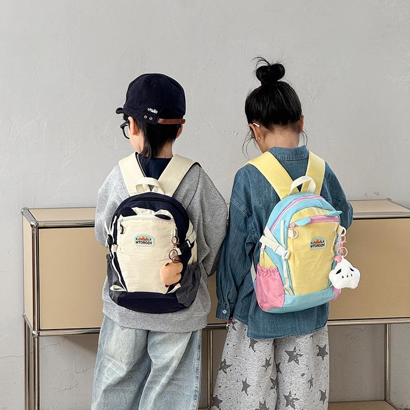 Korean Contrasting Color Children's Backpack New Outdoor Small Fresh Cartoon Dopamine Kindergarten Schoolbag Backpack