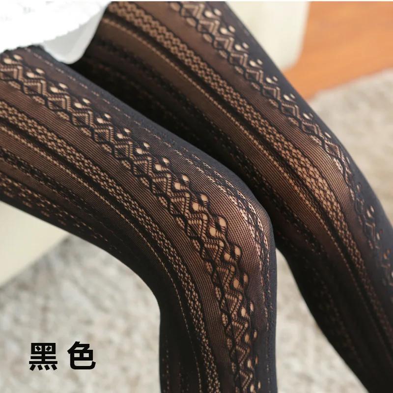 Sexy Lace Knitted Cotton Tights Women Girls Autumn Hollow Out Striped Stockings  Female Solid Lolita Pantyhose