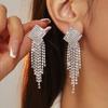 DINGKA Geometric Rhinestone Tassel Earrings - Elegant Copper Bridal Jewelry for Women