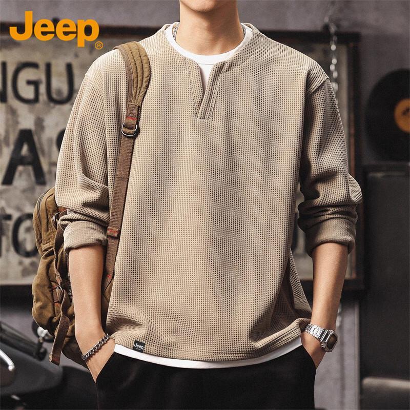 Jeep Men's Waffle Knit Henley Long Sleeve T-Shirt