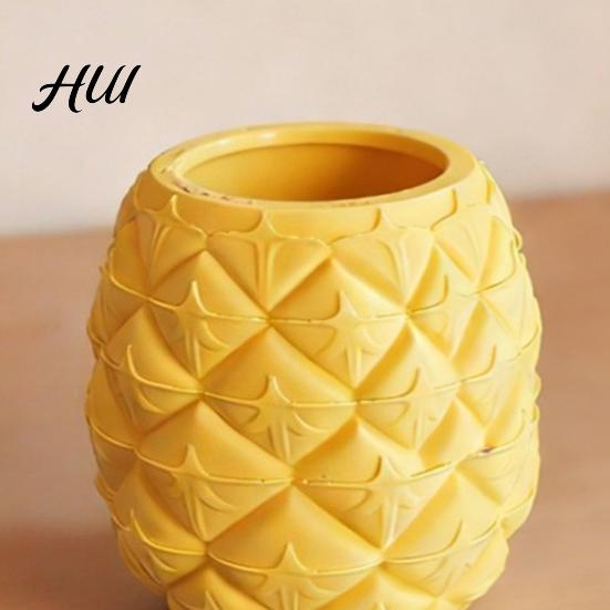 Succulents Plant Pot 3D Printed Pineapple Shaped 2-in-1 Pen Holder & Pot, Bright Yellow Pens Desktop Stationery Cup, Multi-Use Container for