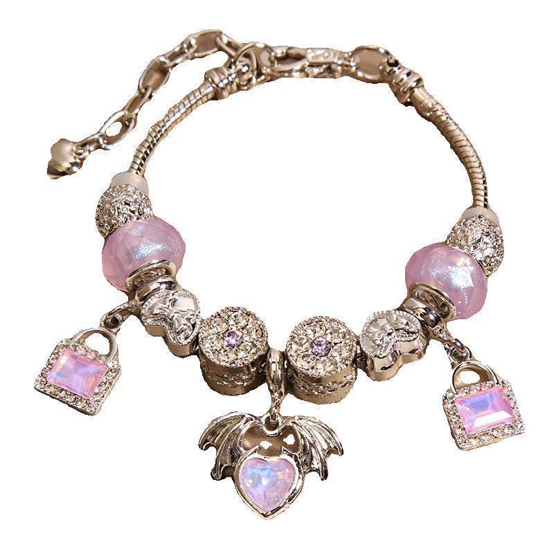 Pandora Style Heart Pendant Bracelet With Amethyst Glass Beads For Women Gift