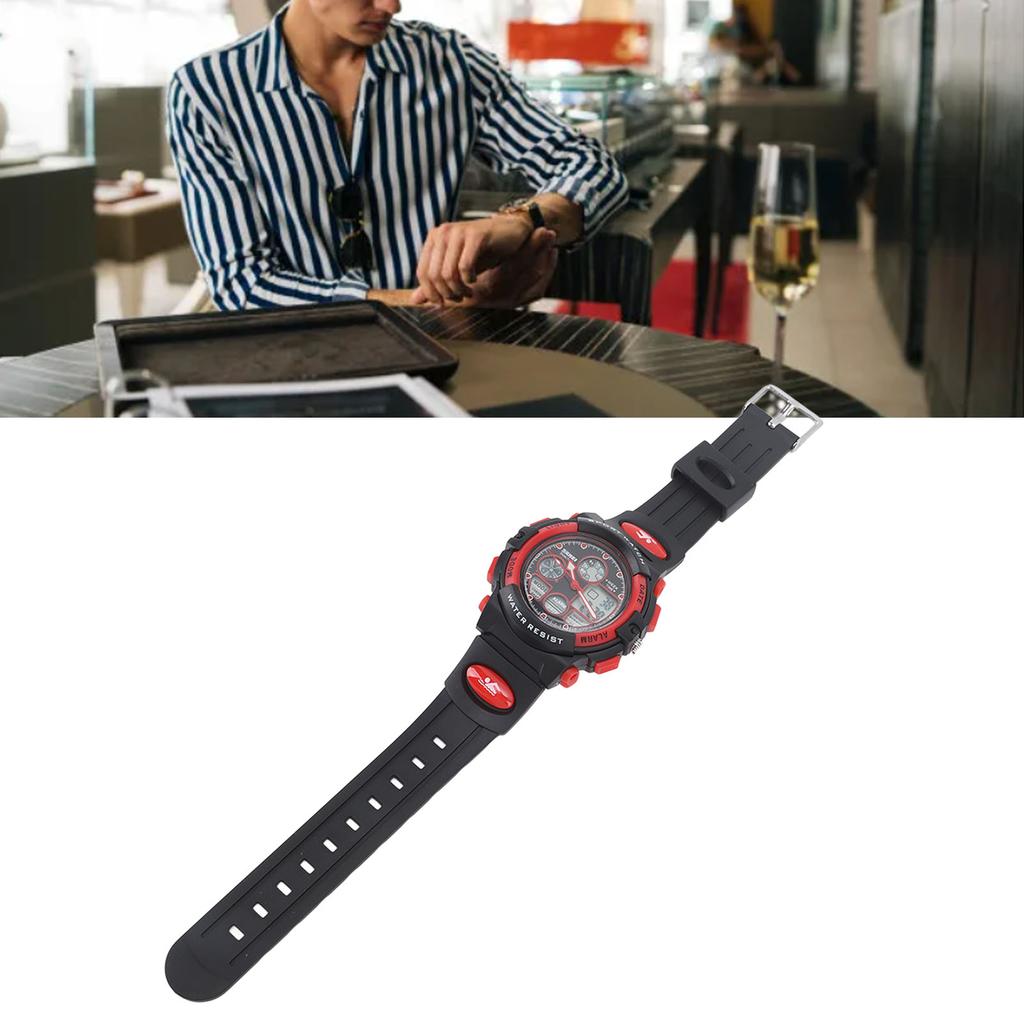 Children Digital Watch Waterproof Dual Movement Multifunctional Soft PU Strap LED Watch