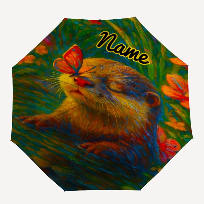 

1PC Otter Butterfly Custom Name Automatic Open/Close, 8-Rib Durable Frame Compact Travel Umbrella for Men & Women D1222058