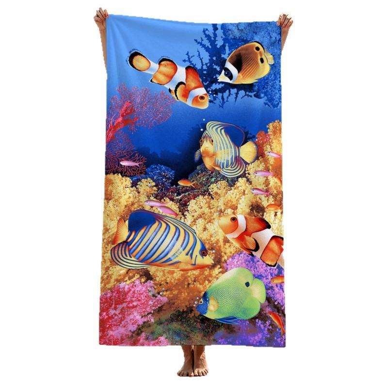 Quick Dry Microfiber Beach Towel Tropical Fish Print Large Size 70x140cm Lightweight Absorbent Pool Travel
