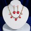 European Style Red Heart Zircon Necklace & Plum Blossom Earrings Set