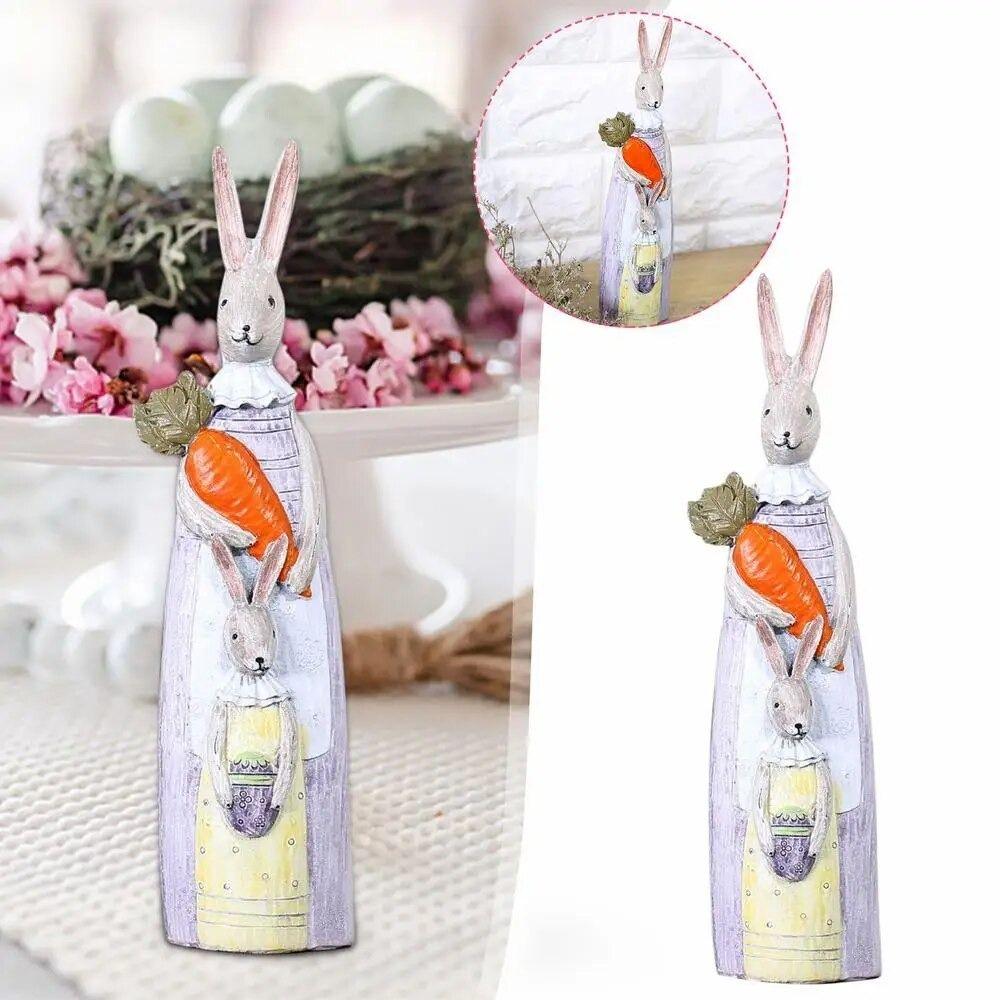 Rustic Couple Rabbit Sculpture Cute Rabbit Resin Ornament Retro Easter Bunny Statue Easter Decor