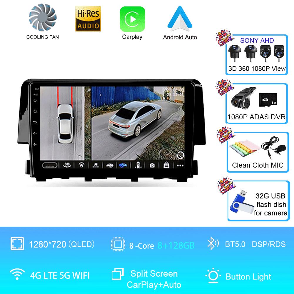 Car Radio 9 Inch Navigator For Honda Civic 2015-2022 Multimedia Video Player GPS Navigation Stereo CarPlay Android14 Bluetooth