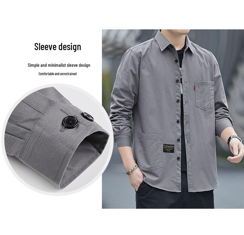 Men's Loose-Fit Non-Iron Cotton Shirt - Long Sleeve Casual Workwear for Spring & Autumn