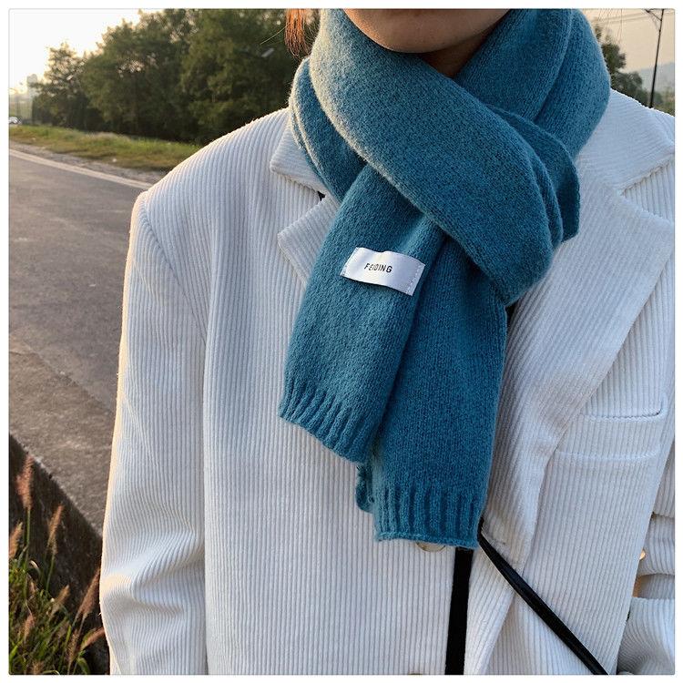 Winter Men's Scarf Solid Color Flat Knitted Wool Versatile Korean Style Japanese Couple Fashion Thickened Warm Scarf