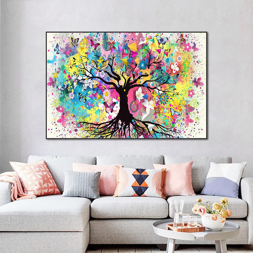 Abstract Art Watercolor Tree of Life Scandinavian Landscape Wall Art Flower Tree Canvas Poster and Prints Picture for Home Decor
