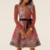 Women's Casual Fashion Long Sleeve  Vintage Long Dresses