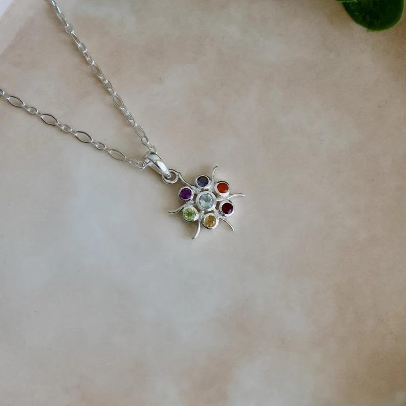 Gemstone Pendant 925 Sterling Silver Gemstones Pendant  Jewelry Handmade Silver Multi Gemstone Pendant for Women ( Only Pendant Without Chain)