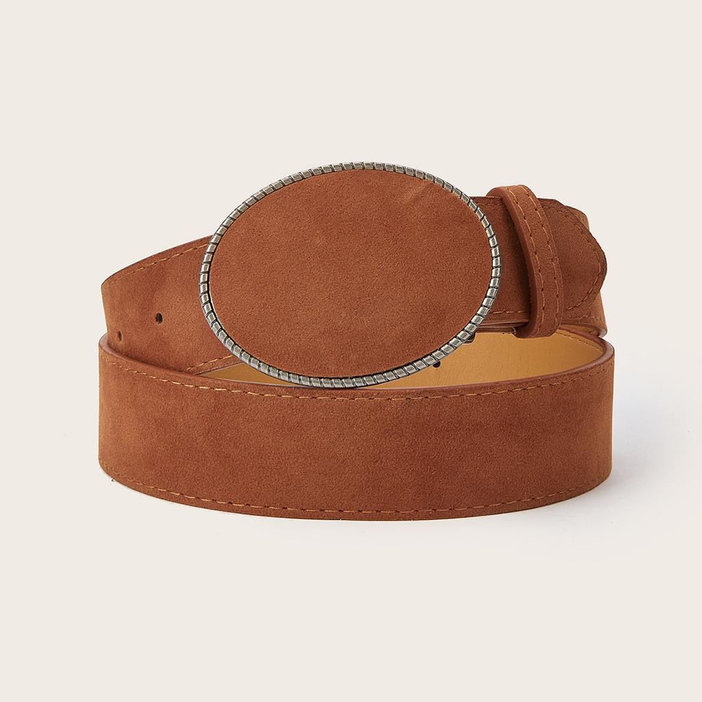 Simple Solid Color Suede Oval Buckle Design Women Casual Belt For Use Daily
