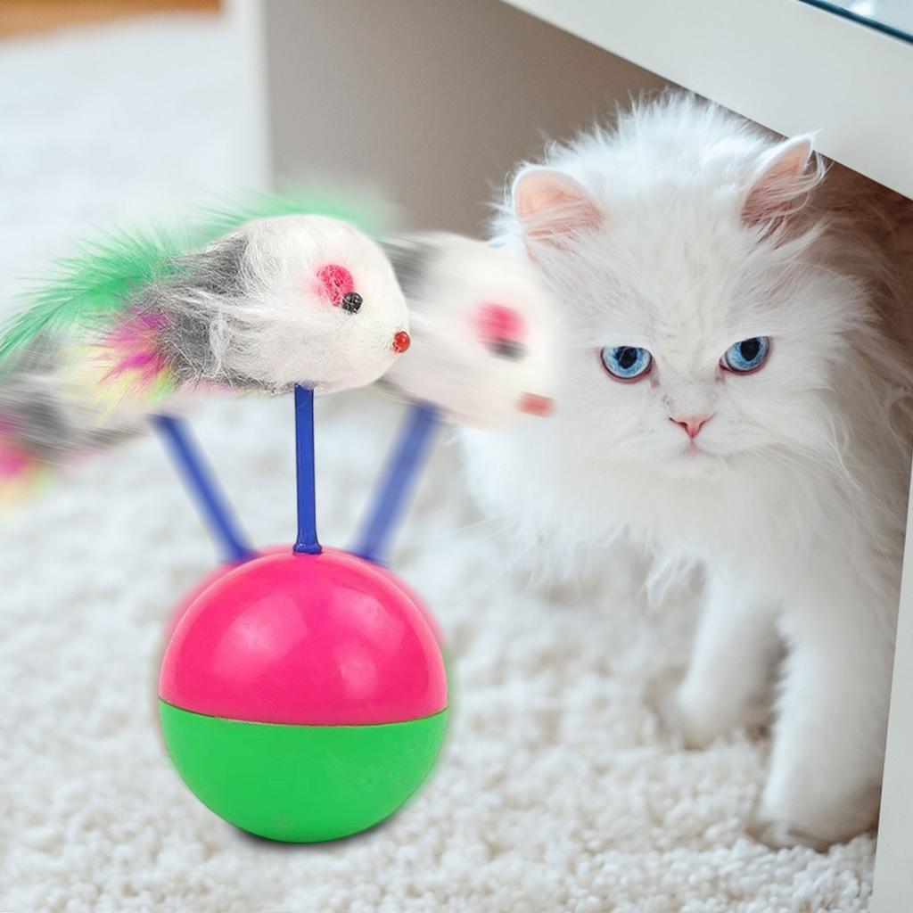 Cat Mouse Teaser Toy, Furry Tumbler Mouse Cat Toy Interactive Cat Stick, Cat Anti-Boring Feather Mouse Toy Interactive For Indoor