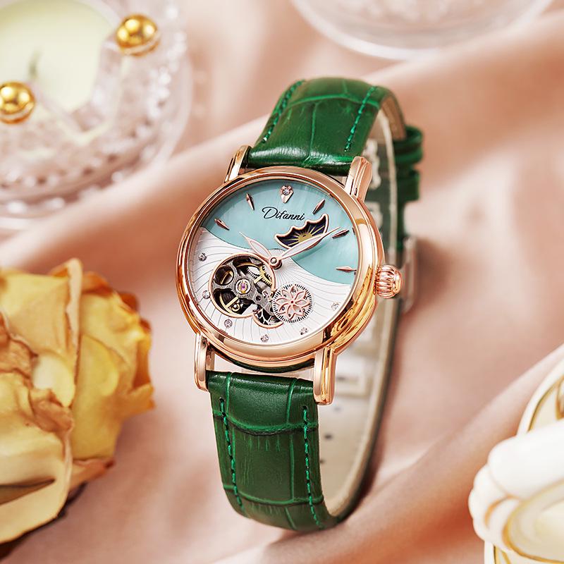 Genuine Automatic Mechanical Waterproof Watch for Women - Trendy Multi-Functional with Day, Date, Month, Year, and Starry Design.