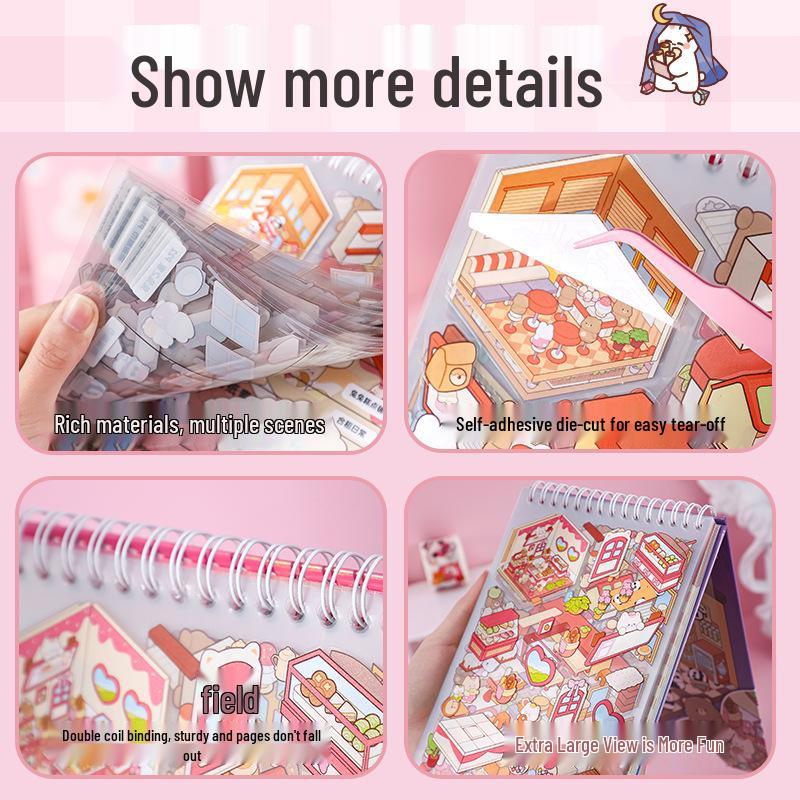 3D Miniaturní chaloupka Kniha samolepek: Kreativní skládané samolepky pro dekompresi a tvoření