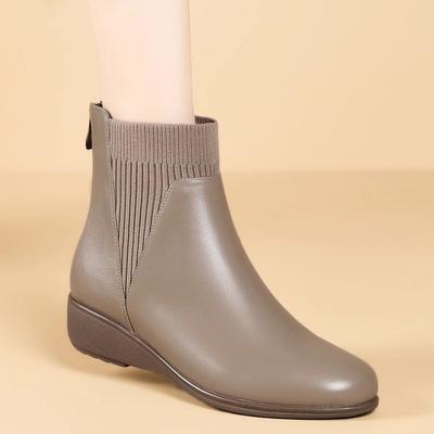 Botas de salto cunha infantil outono e inverno confortável cabeça redonda botas chelsea lã botas femininas plataforma botas curtas