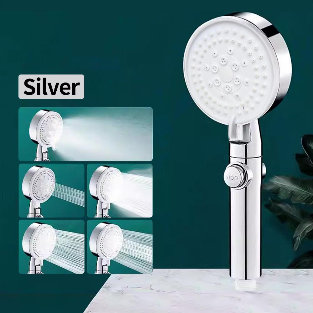 

5 режимов работы душевой головки высокого давления Регулируемый напор воды Экономия воды Остановка нажатием одной кнопки Водный массаж Эко-душ Аксессуары для ванной комнаты