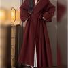 Hepburn Style Vintage Wool Coat - Women's Elegant Red Long Coat for Autumn/Winter