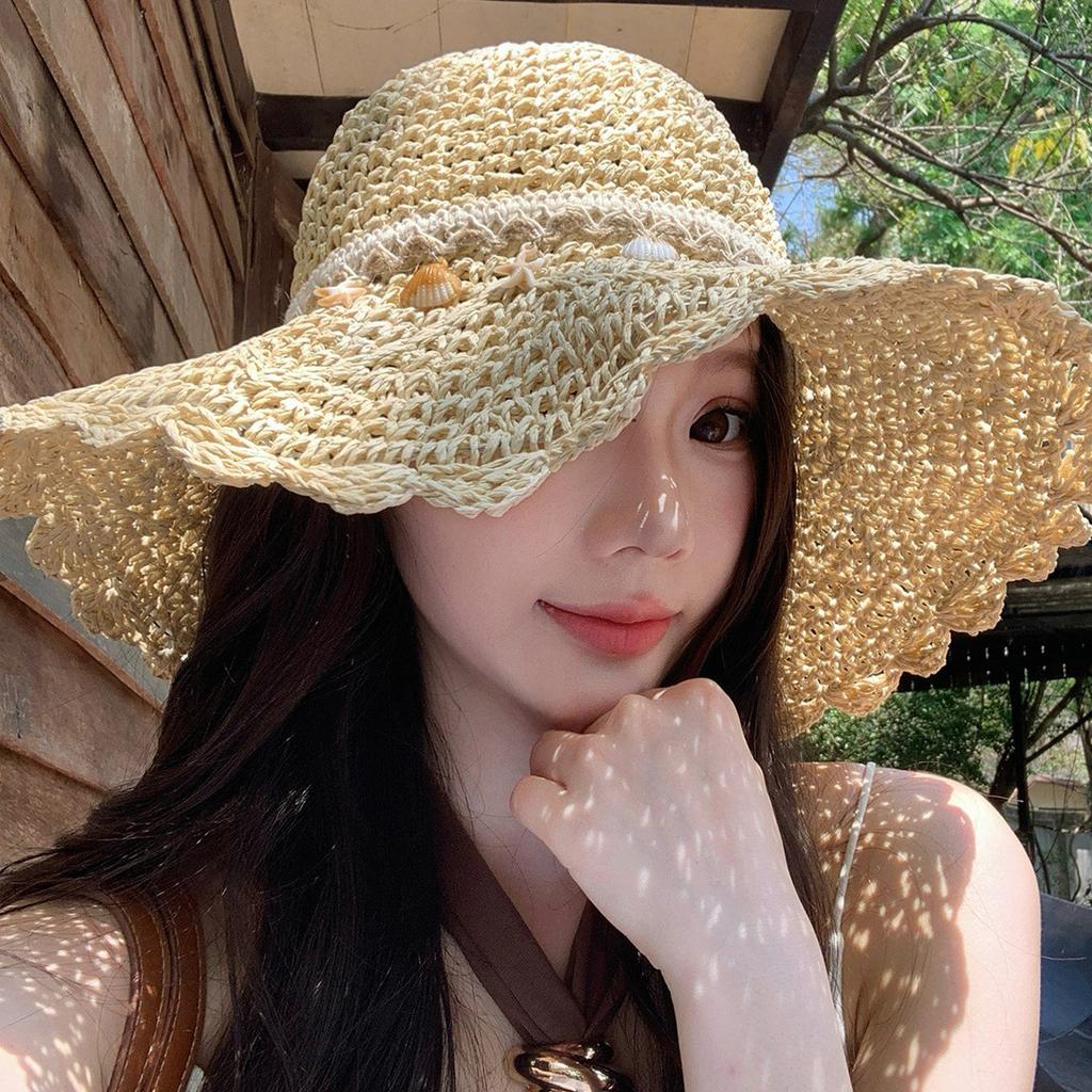 Women's Ethnic Style Woven Straw Sun Hat Large Brim Summer Beach Shade And Sun Protection Hat For 2026
