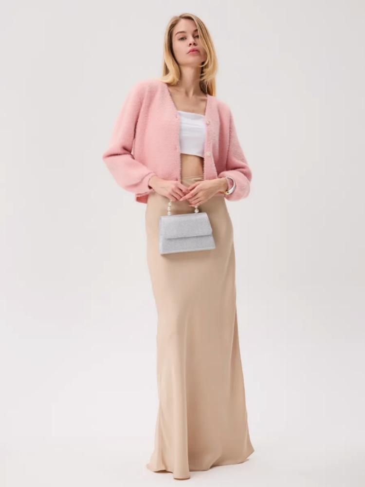 Mink Fleece Knit Cardigan for Women, Short Petite Autumn/winter New V-neck Sweater with a Fairy-like Trendy Style