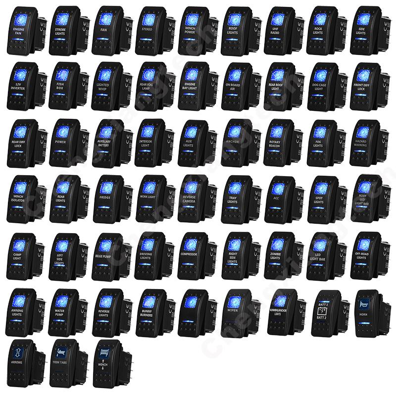 12v/24v Blue Led Light 5 Pin On Off SPST Rocker Switch 7 Pin On Off On ARB Carling Style Car Boat Waterproof Pump Push Switch
