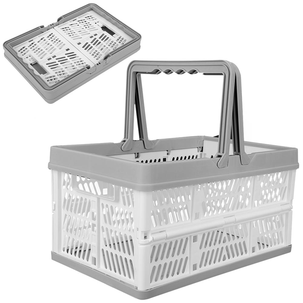 Foldable Clothes Laundry Storage Basket With Handles Organizer for Kitchen BedroomWhite Gray