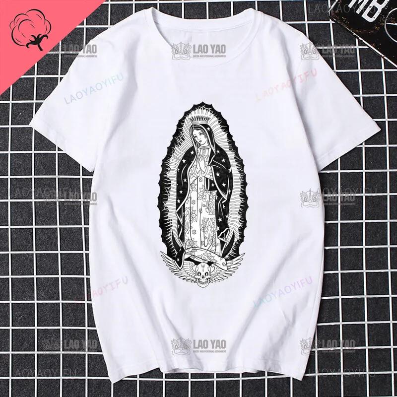 Unsere Liebe Frau von Guadalupe Jungfrau Maria Die Madonna Religiöses Grafisches T-Shirt Sommer Herren Damen Kurzarm Rundhals Streetwear Oberteile