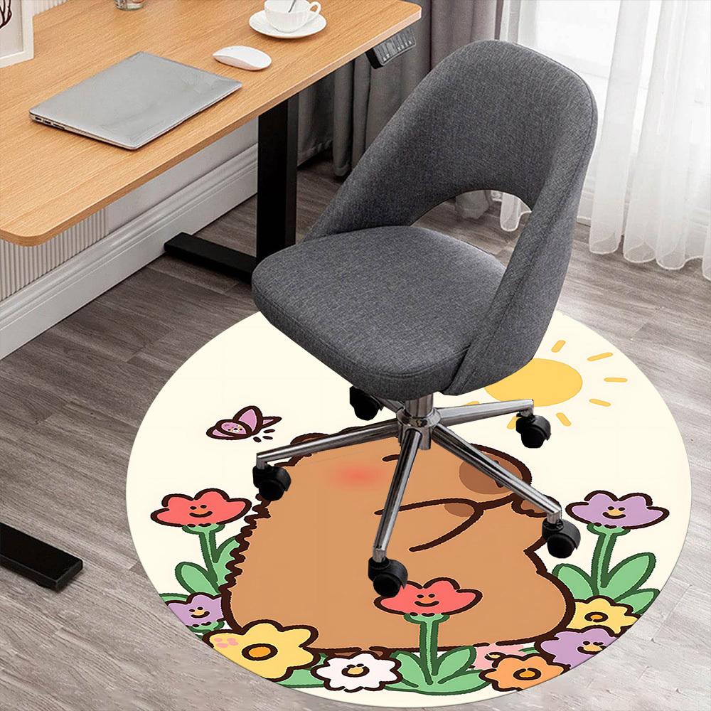 

1pc Bear Flowers Round Chair mat office Area Rug - Non-Slip, Floor Mat for Office, Bedroom, and Indoor Decor p127157 80cm by 80cm