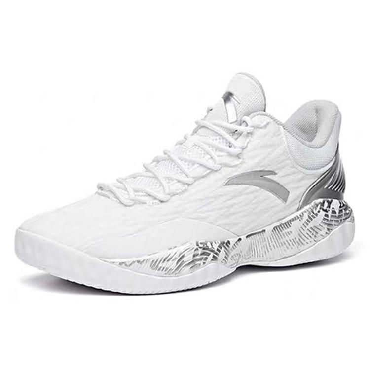 Anta A Shock Synthetic Leather Cushioning Slip Resistant Abrasion Resistant Low Top Basketball Shoes Men's Gray White 112031605-5